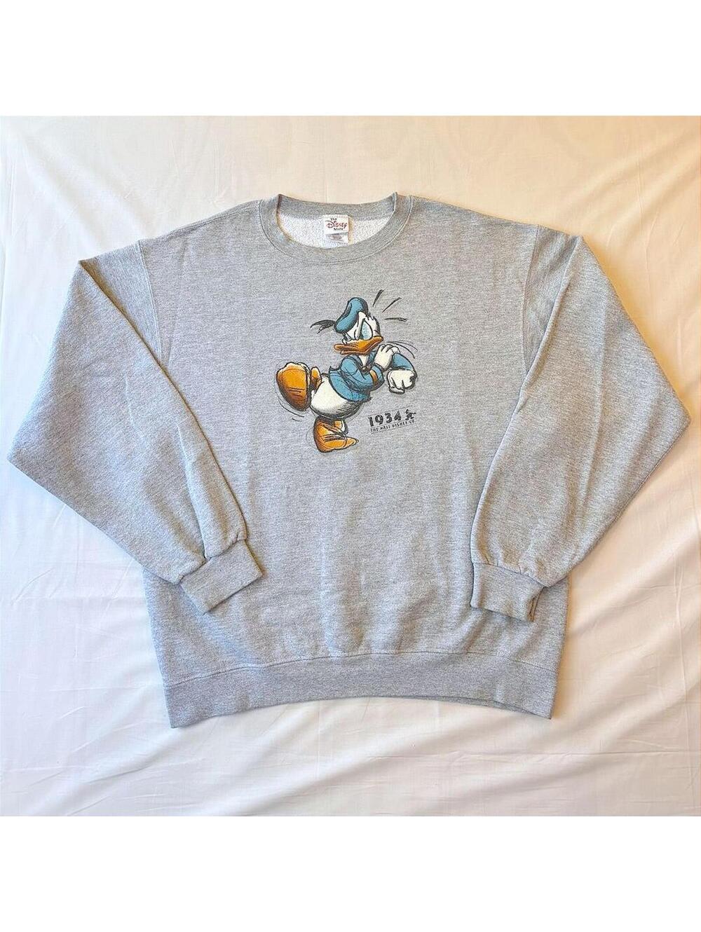 VTG 90s Disney Store Donald Duck 1934 Sweatshirt Heather Gray Oversized Large